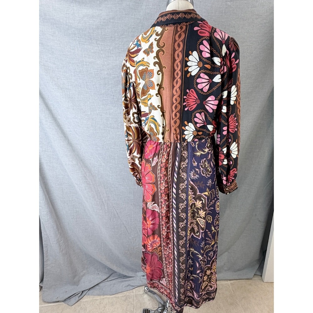 FARM Rio Mixed Floral Patchwork Print Tie Waist Long Sleeve Maxi Dress M - Picture 2 of 14